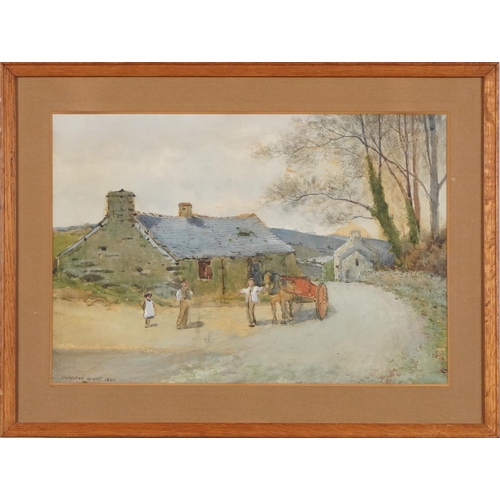 234 - Carleton Grant - Village scene with horse and cart and snowy village landscape with cattle, pair of ... 