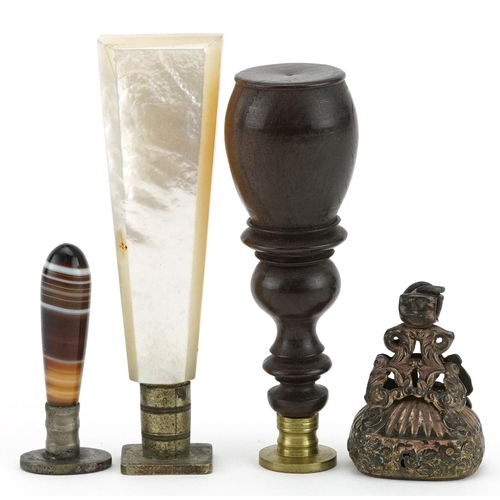 368 - Four antique seals including an agate handled example, the largest 7.5cm in high