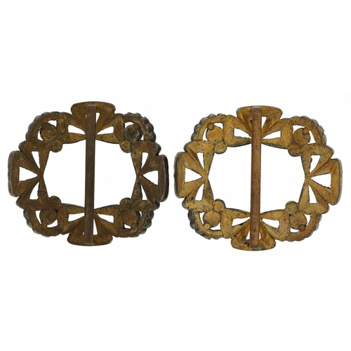 427 - Pair of Georgian gilt metal and paste buckles, 6cm in diameter