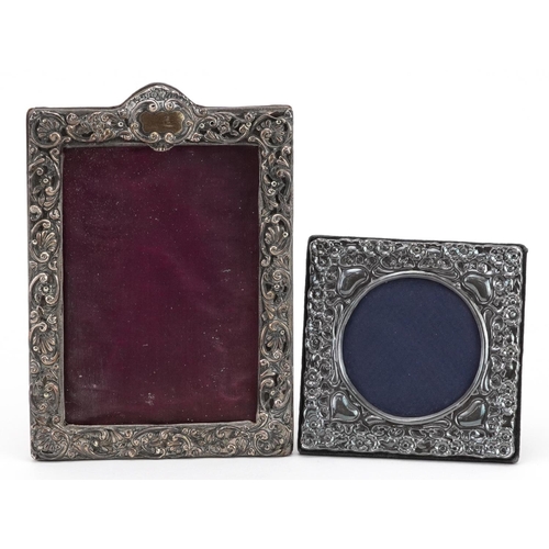 402 - Victorian floral silver photo frame, Birmingham 1899 together with a modern Art Nouveau design silve... 