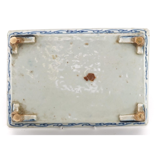 175 - 18th century Chinese reticulated bonsai dish hand painted with blue flowers, 24cm x 16cm x 5cm