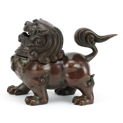 266 - Chinese patinated bronze incense burner in the form of a qilin, 20cm in length