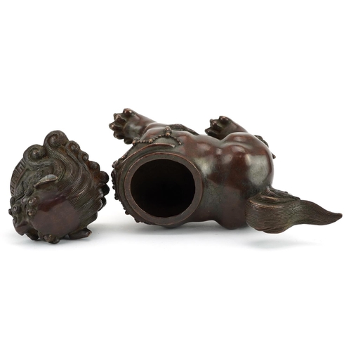 266 - Chinese patinated bronze incense burner in the form of a qilin, 20cm in length
