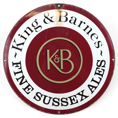 80 - Vintage circular King & Barnes Fine Sussex Ales enamel advertising sign, 46cm in diameter