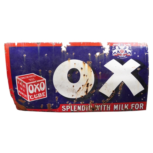 81 - Unusually large vintage Oxo Concentrated Beef Cubes enamel advertising sign, 230cm x 122cm