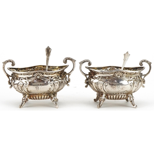 400 - Johnson, Durban & Co Ltd, pair of Edwardian silver open table salts with twin handles and matched si... 