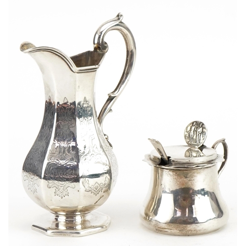123 - Victorian silver cream jug and a silver mustard by Elkington & Co with National Rifle Association mo... 