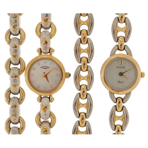 3951 - Rotary and Accurist, two ladies stainless steel and gold plated wristwatches with matching bracelets... 