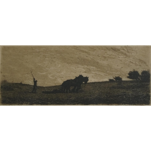 338 - Joseph Kirkpatrick - Ploughing scene with workhorses and landscape, two pencil signed black and whit... 