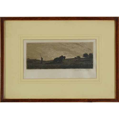 338 - Joseph Kirkpatrick - Ploughing scene with workhorses and landscape, two pencil signed black and whit... 