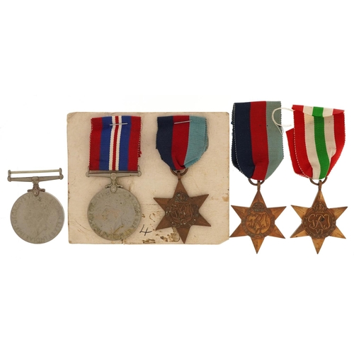 2398 - Five British military World War II medals including Italy and 1939-45 stars