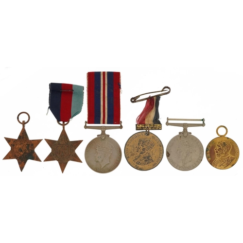 2400 - Four British military World War II medals and two commemorative examples