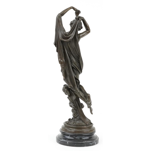 289 - 19th century style classical patinated bronze statuette of a semi nude female with child raised on a... 