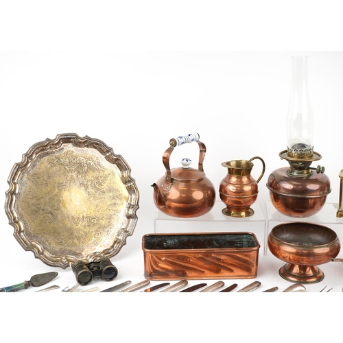 2358 - Metalware and sundry items including pair of 18th century turned candlesticks, brass cased carriage ... 