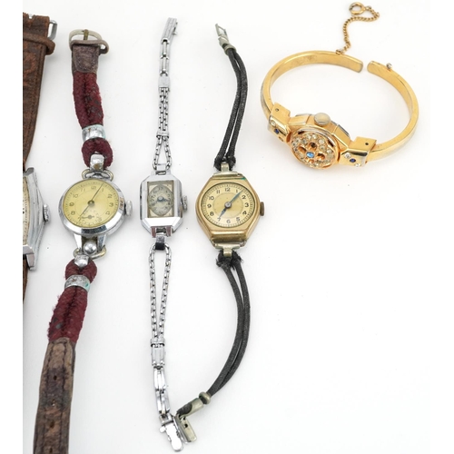 3955 - Vintage and later ladies and gentlemen's wristwatches including a military interest trench type exam... 