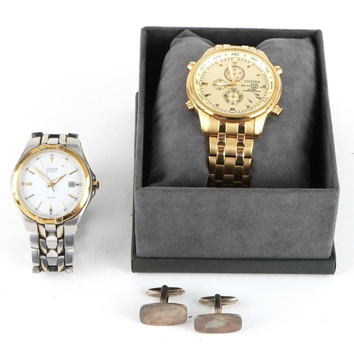 3961 - Citizen, two gentlemen's Citizen wristwatches comprising Alarm Chronograph and Eco Drive together wi... 