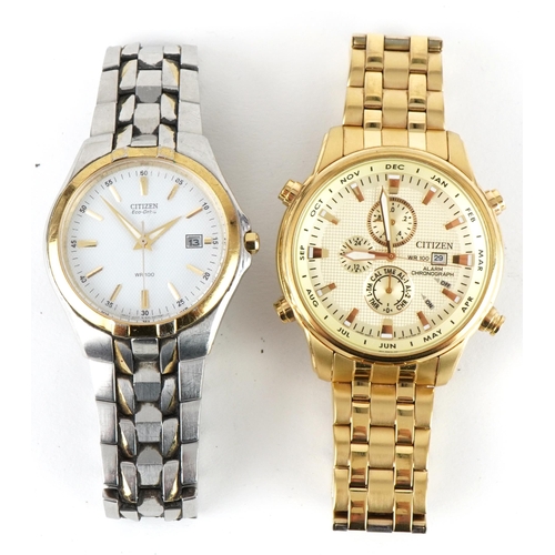 3961 - Citizen, two gentlemen's Citizen wristwatches comprising Alarm Chronograph and Eco Drive together wi... 