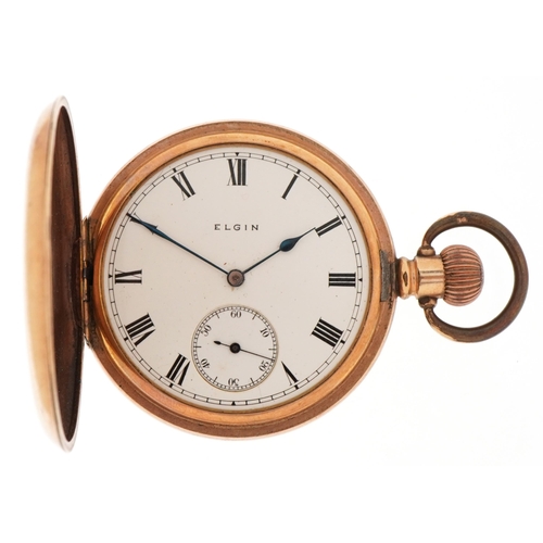 3934 - Elgin, gentlemen's gold plated half hunter pocket watch, numbered 14366071 to the movement, 50mm in ... 