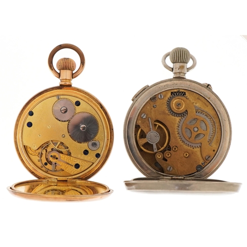 3932 - Vintage gentlemen's Thomas Russell gold plated full hunter pocket watch and an Omega Amida chronogra... 