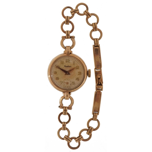 3919 - Audax, ladies 9ct gold wristwatch with 9ct gold strap with Crouch box and receipt, 21.5mm in diamete... 