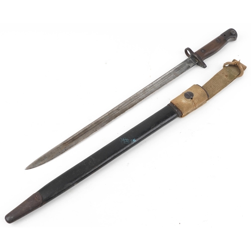 2494 - British military 1907 pattern Wilkinson bayonet with scabbard, 63.5cm in length