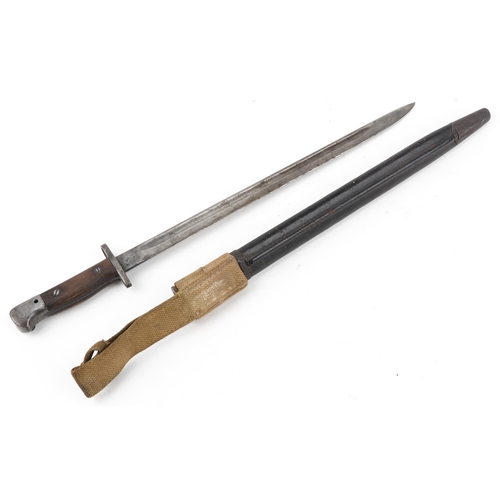 2494 - British military 1907 pattern Wilkinson bayonet with scabbard, 63.5cm in length