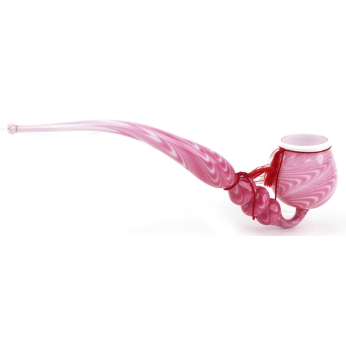 329 - Large Nailsea glass smoking pipe with combed decoration, 46cm in length