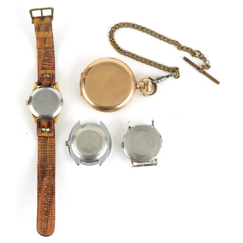 3958 - Three vintage gentlemen's wristwatches and a gold plated full hunter pocket watch comprising Everite... 