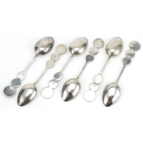 418 - Set of six Chinese silver teaspoons, S W maker's mark, 12cm in length, 79.0g