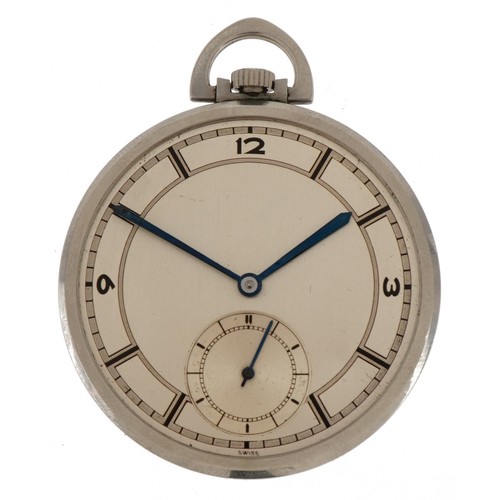 3931 - Art Deco gentlemen's stainless steel open face pocket watch, 45mm in diameter