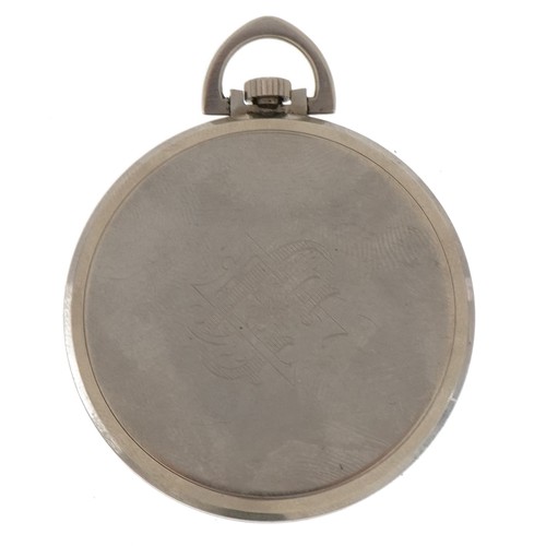 3931 - Art Deco gentlemen's stainless steel open face pocket watch, 45mm in diameter