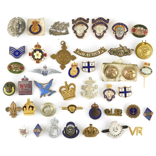 2427 - Collection of predominantly military interest pin badges and buttons including British Legion Women'... 