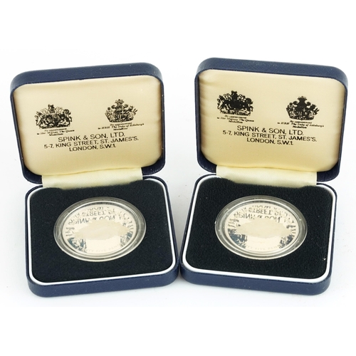 2594 - Two Elizabeth II 1977 Guernsey silver crowns with fitted cases