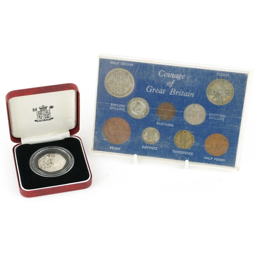 2566 - George V 1963 specimen coin set and a silver proof fifty pence piece commemorating D-Day