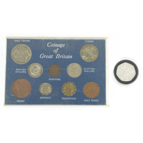 2566 - George V 1963 specimen coin set and a silver proof fifty pence piece commemorating D-Day