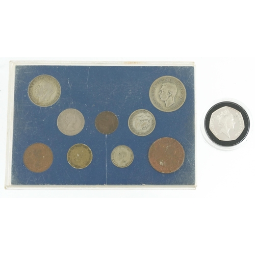 2566 - George V 1963 specimen coin set and a silver proof fifty pence piece commemorating D-Day