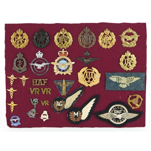 2409 - Military interest cap badges, shoulder titles and cloth badges arranged on a sheet including Royal A... 