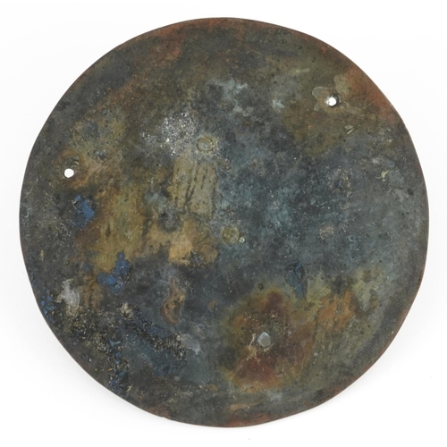 293 - Antique verdigris patinated metal sundial, 20cm in diameter