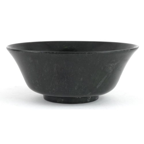 391 - Islamic carved green jade bowl, 13cm in diameter