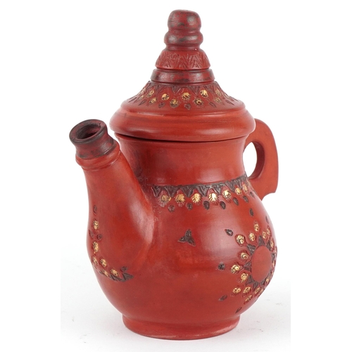 157 - Turkish Ottoman tophane coffee pot with gilded decoration, 17cm high