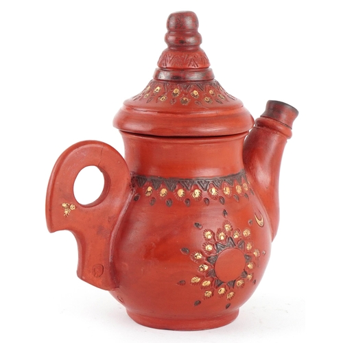 157 - Turkish Ottoman tophane coffee pot with gilded decoration, 17cm high