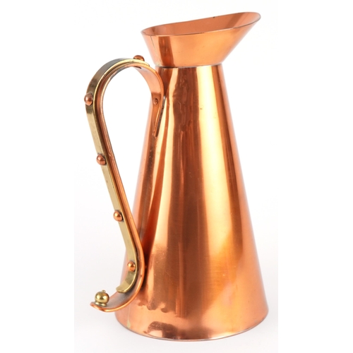 455 - Sam Fanaroff, Arts & Crafts style copper and brass jug impressed SF 1988 to the base, 29.5cm high