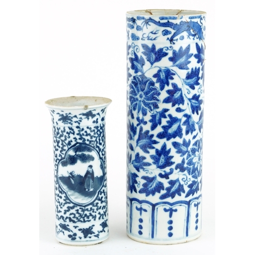 173 - Two Chinese blue and white porcelain vases including one hand painted with panels of figures in land... 