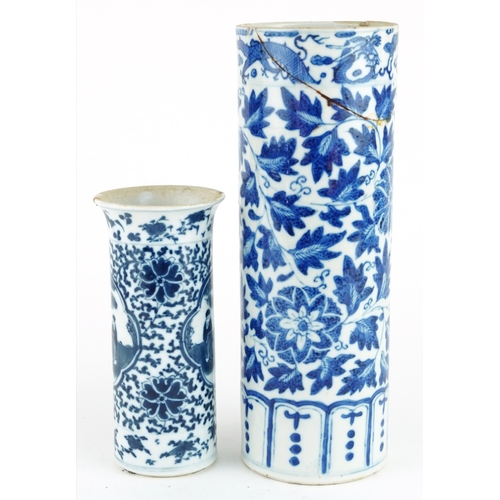 173 - Two Chinese blue and white porcelain vases including one hand painted with panels of figures in land... 