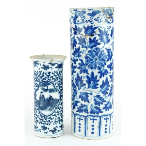 173 - Two Chinese blue and white porcelain vases including one hand painted with panels of figures in land... 