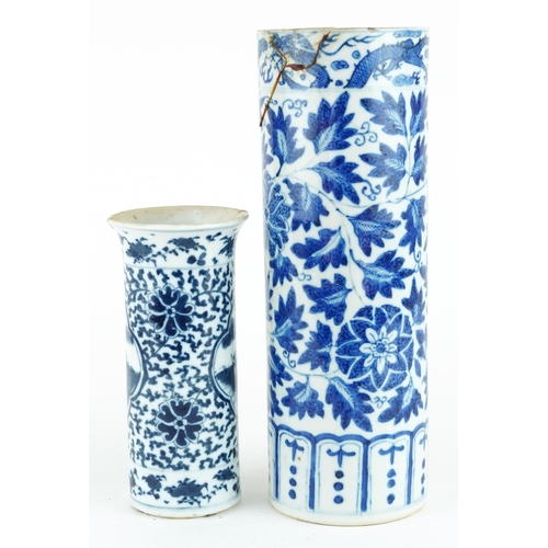 173 - Two Chinese blue and white porcelain vases including one hand painted with panels of figures in land... 