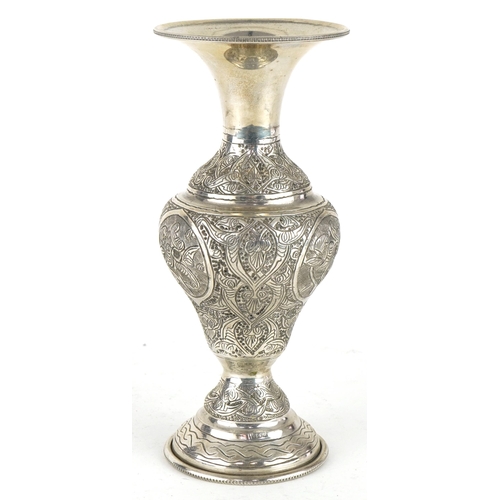 228 - Egyptian silver vase profusely engraved with flowers and foliage, 14.5cm high, 124.0g