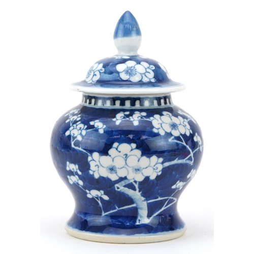 262 - Chinese blue and white porcelain baluster vase and cover hand painted in the prunus pattern, four fi... 