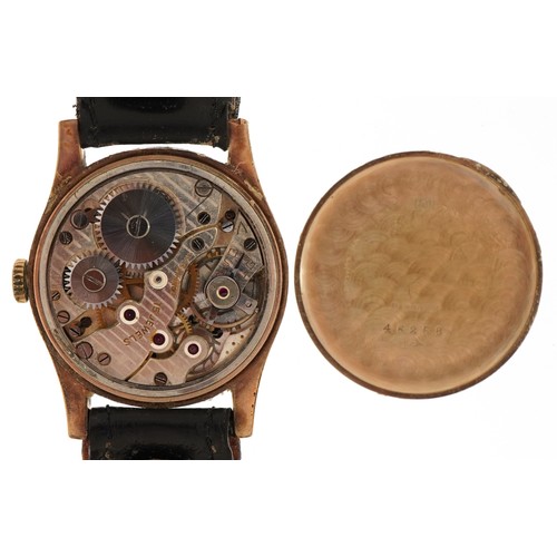 3847 - Gentlemen's 9ct gold manual wristwatch with subsidiary dial, 28mm in diameter