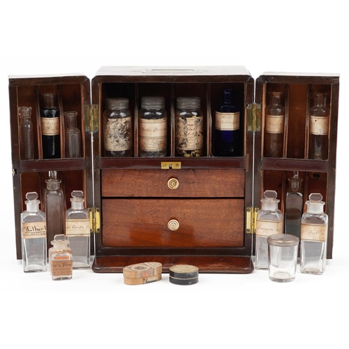 141 - Early 19th century mahogany chemist's apothecary chest with inset brass carrying handle housing vari... 